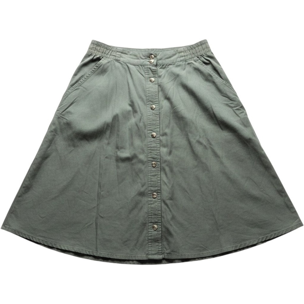 West Park Skirt Womens Medium Green Solid A-Line Midi Button Front Twill Casual